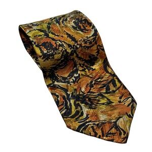 Bachrach Italy Made Mens Silk Vintage Neck Tie Necktie Floral 3.75" x 57" Gold